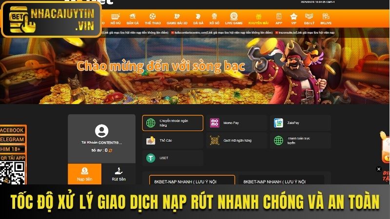 8KBET với tốc độ xử lý giao dịch nạp rút nhanh chóng và an toàn