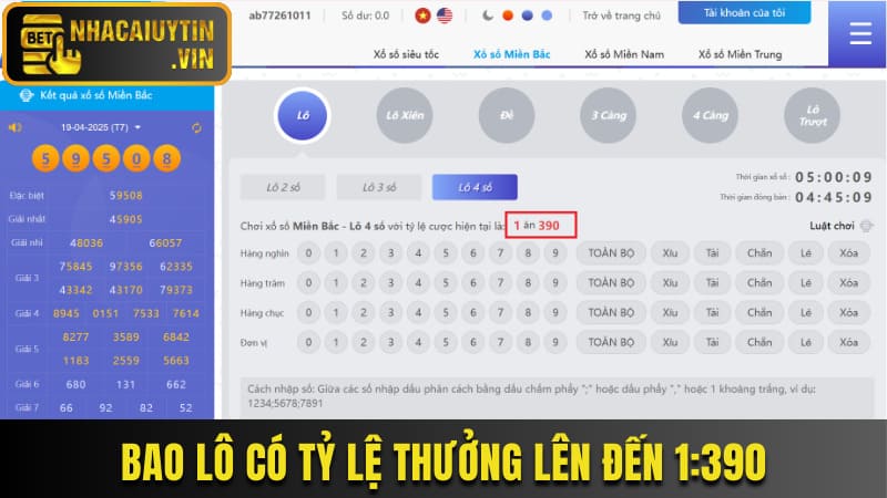 Bao lô có tỷ lệ thưởng lên đến 1:390