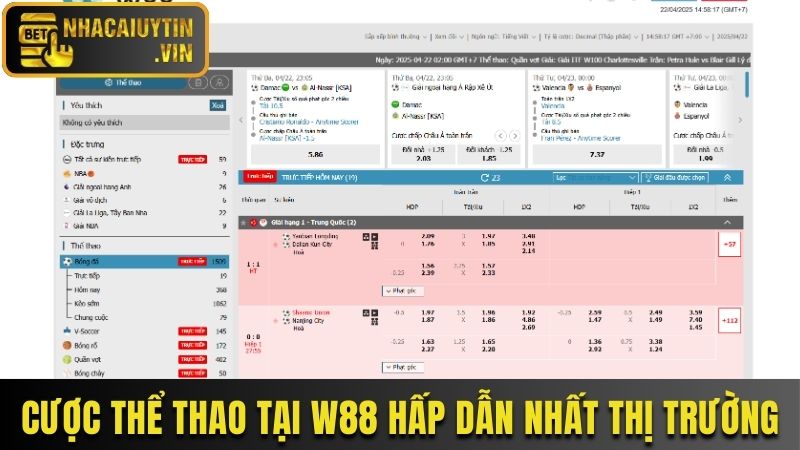 Cược thể thao tại W88 hot nhất thị trường