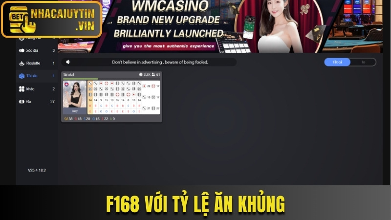F168 với tỷ lệ ăn khủng
