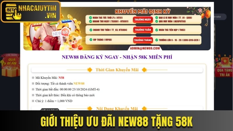 Giới thiệu ưu đãi New88 tặng 58K