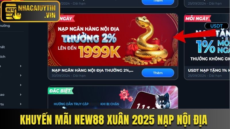 Khuyến mãi New88 xuân 2025 nạp nội địa thưởng 2%