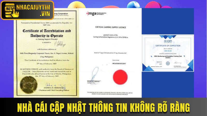 Nhà cái lừa đảo cập nhật thông tin không rõ ràng