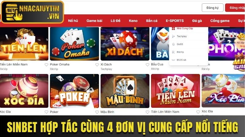 Sinbet hợp tác cùng 4 đơn vị cung cấp nổi tiếng