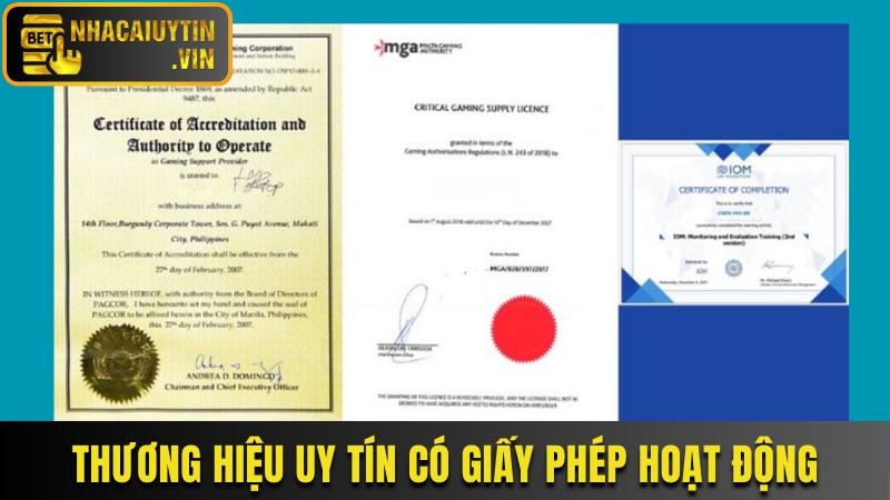 Thương hiệu cá cược có giấy phép hoạt động